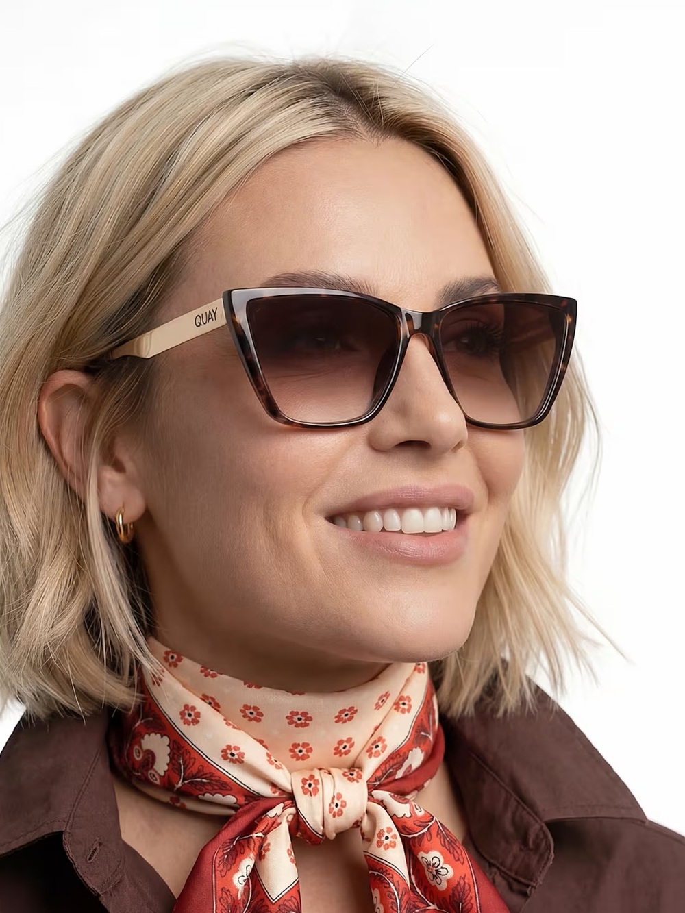NIB QUAY Call The Shots Remixed Cat eye Sunglasses 43mm with brown lens